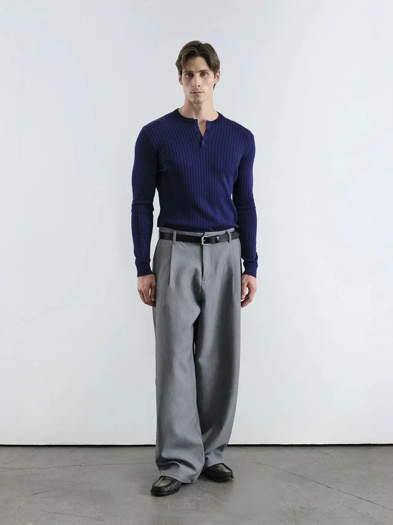 Giesto Navy Blue GIESTO Slim Fit Button Collar Long Sleeve T-Shirt for Men | Best Price UAE